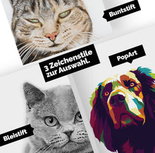 Laden Sie das Bild in den Galerie-Viewer, Katzenportrait – Katze zeichnen lassen - handgezeichnet - Zeichnung
