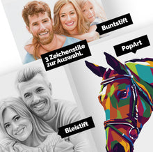 Laden Sie das Bild in den Galerie-Viewer, Paarportrait – Gruppenportrait - Familienportrait – Portrait vom Foto malen lassen - Zeichnung
