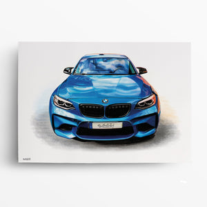 BMW M4 zeichnen lassen Zeichnung Buntstift Frontansicht Tuning
