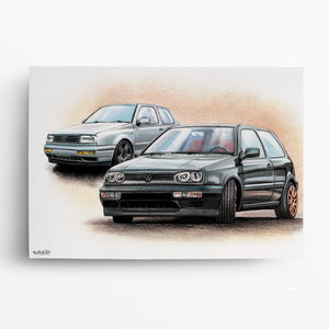 Auto zeichnen lassen Autoportrait VW malen lassen VW Zeichnung VW Golf