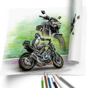 Motorrad zeichnen lassen / Motorrad Collage