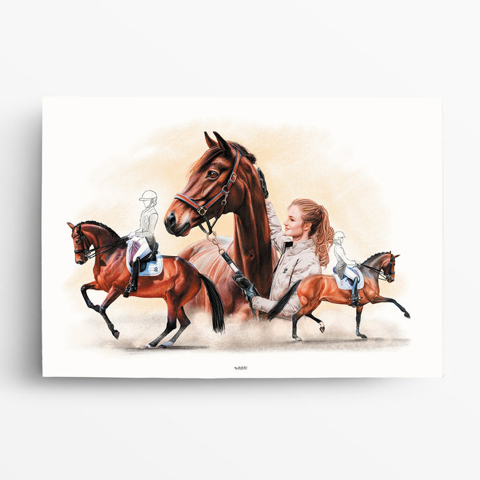 Pferd Zeichnung – Collage - Gruppenzeichnung - PREMIUM - handgezeichnet